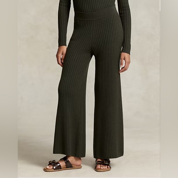 Ralph Lauren RLX Women’s Merino Wool Wide-Leg Ribbed Sweater Pant Green - Medium - Picture 1 of 8